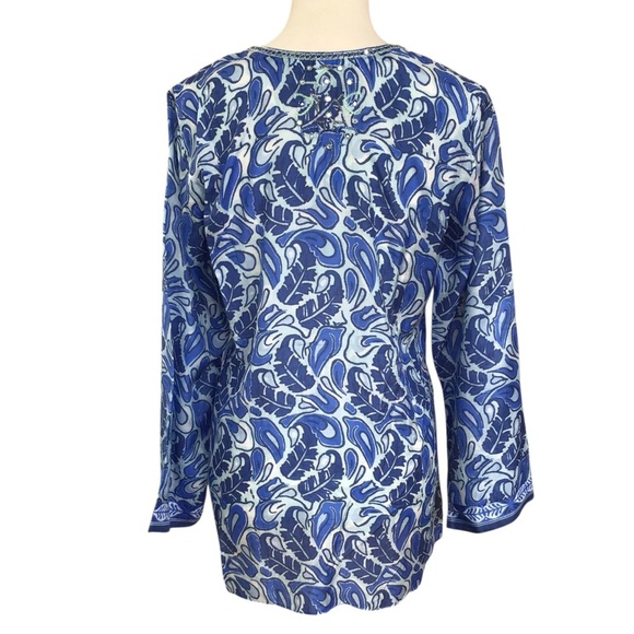 Bella Tu Abby Split- Neck Long Sleeve Tunic With Tassel Ties Beaded Trim… - Picture 15 of 16